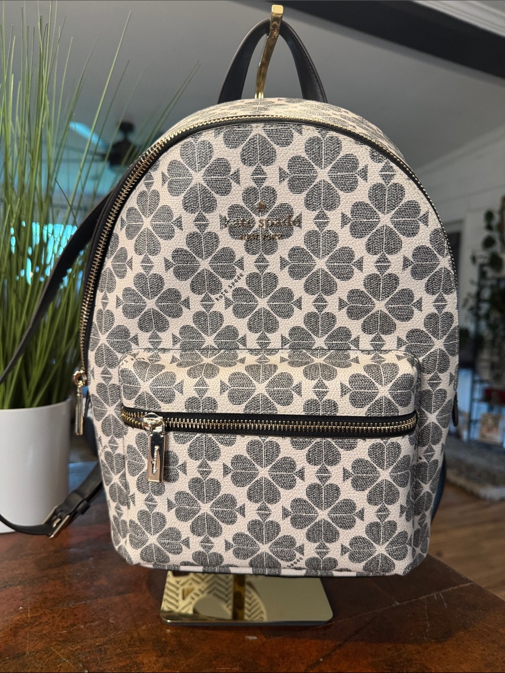 kate spade Cream and Gray Floral-Print Backpack